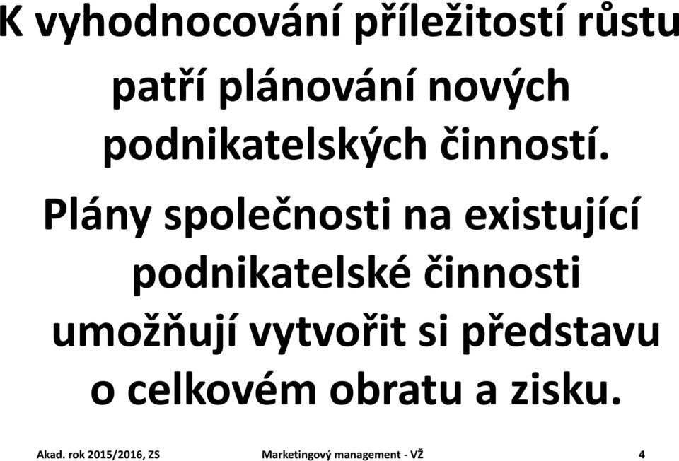 Plány společnosti na existující podnikatelské činnosti