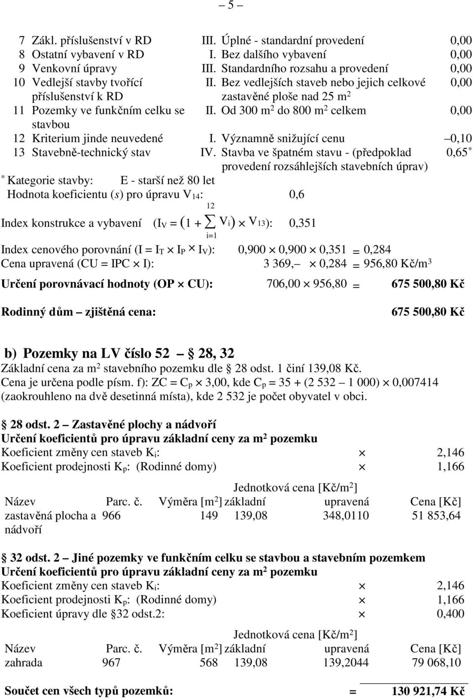 Od 300 m 2 do 800 m 2 celkem 0,00 stavbou 12 Kriterium jinde neuvedené I. Významně snižující cenu 0,10 13 Stavebně-technický stav IV.