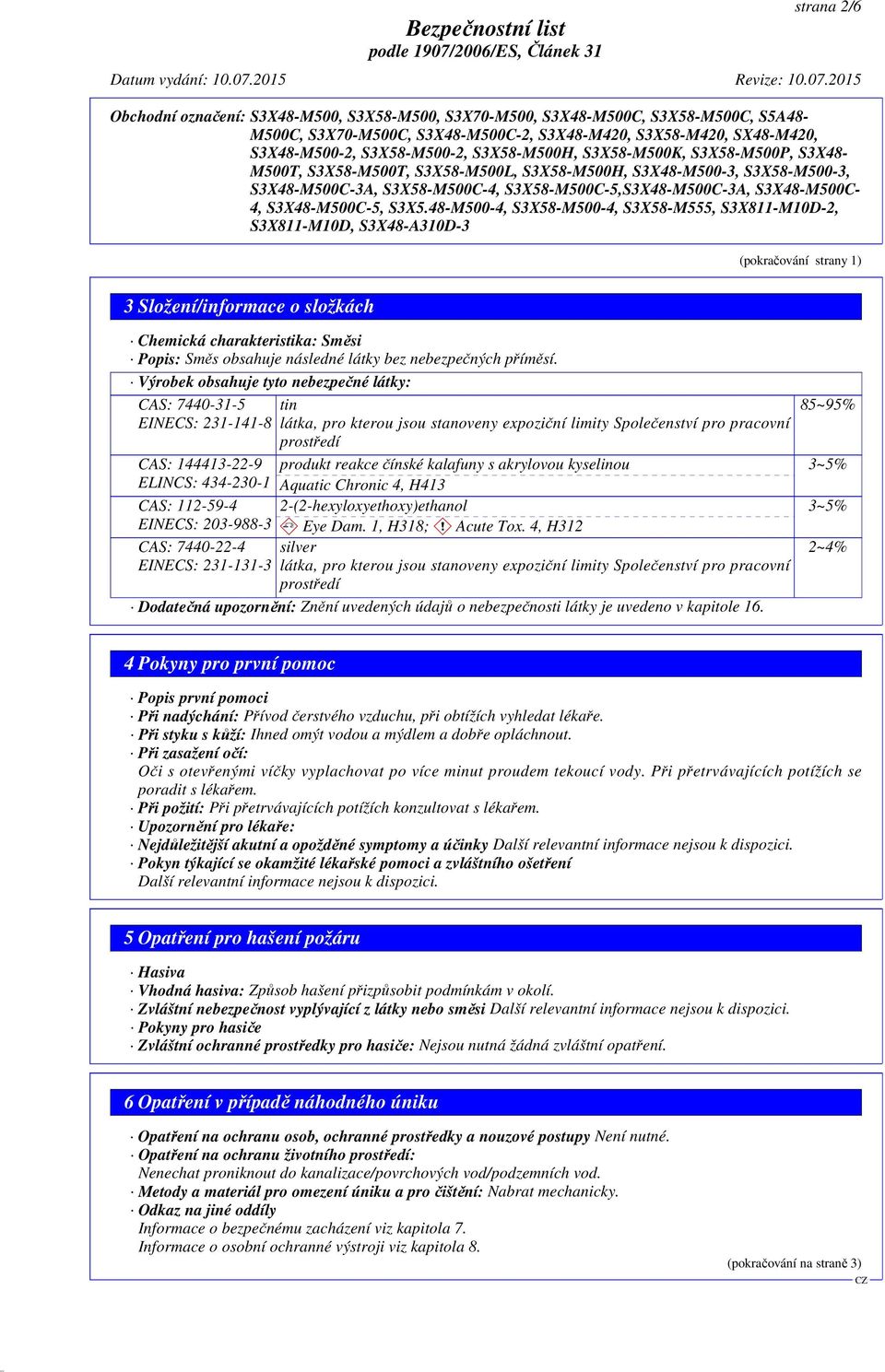 produkt reakce čínské kalafuny s akrylovou kyselinou Aquatic Chronic 4, H413 CAS: 112-59-4 2-(2-hexyloxyethoxy)ethanol EINECS: 203-988-3 d~ Eye Dam. 1, H318; d~ Acute Tox.