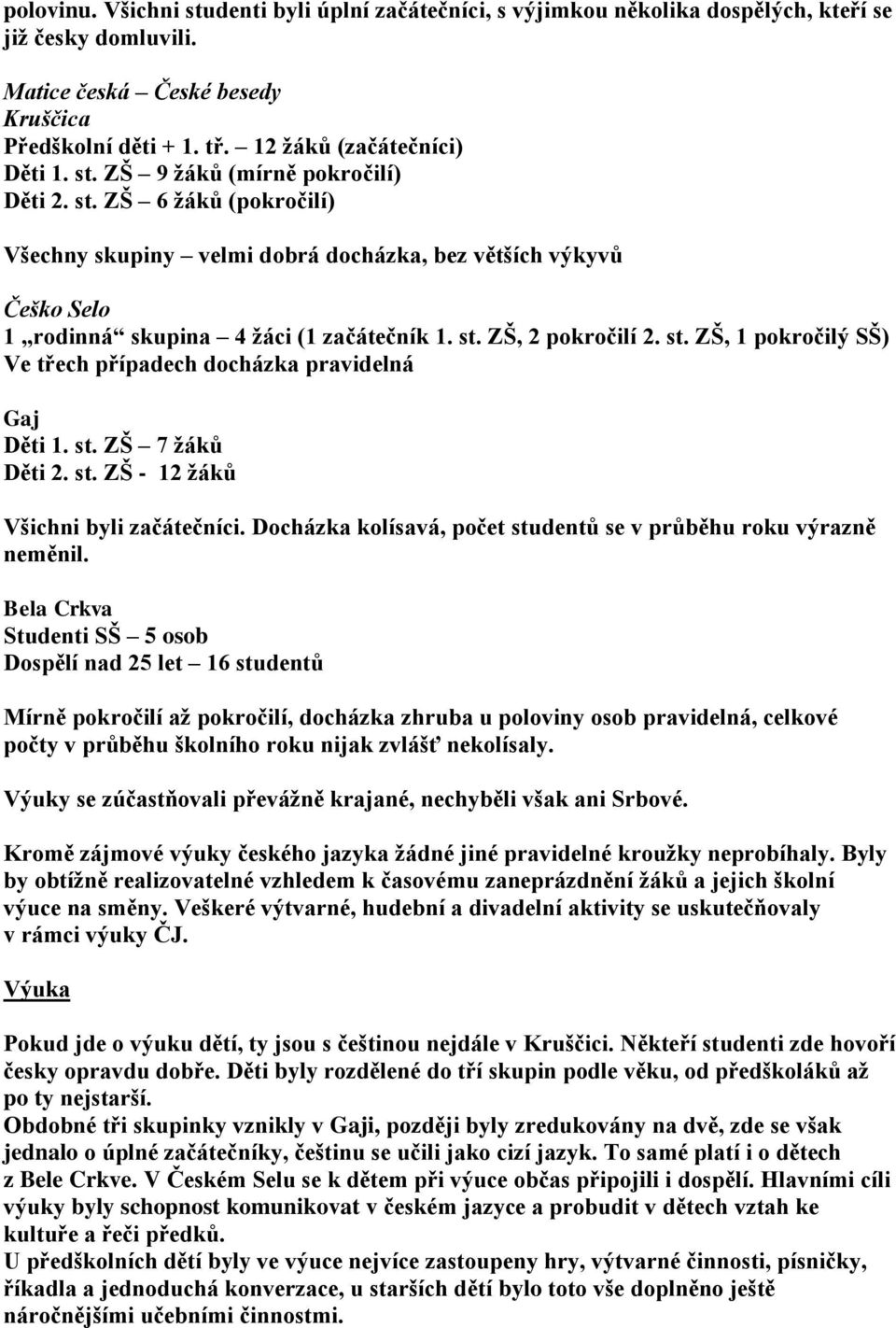 st. ZŠ, 2 pokročilí 2. st. ZŠ, 1 pokročilý SŠ) Ve třech případech docházka pravidelná Gaj Děti 1. st. ZŠ 7 žáků Děti 2. st. ZŠ - 12 žáků Všichni byli začátečníci.