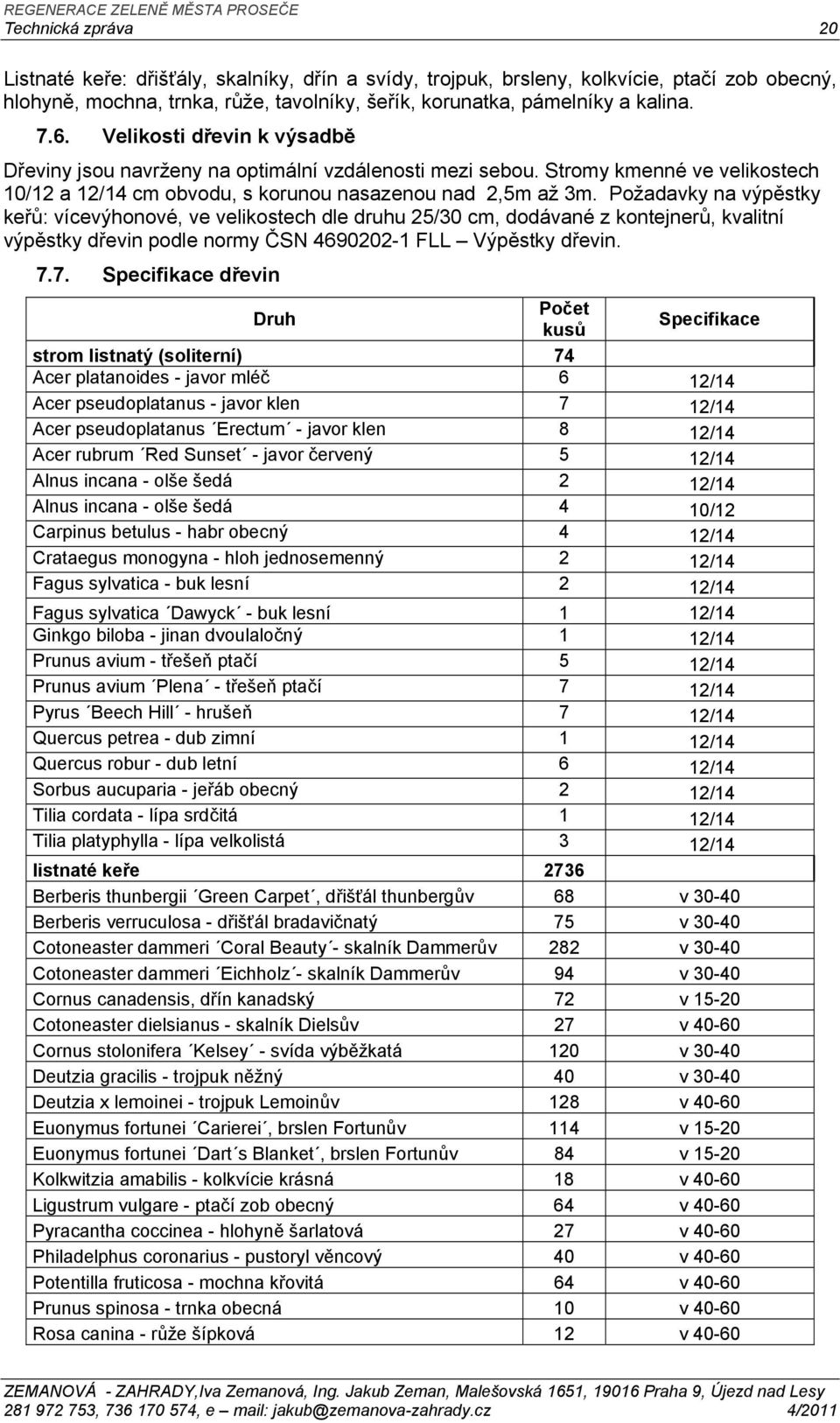 Stromy kmenné ve velikostech 1/12 a 12/14 cm obvodu, s korunou nasazenou nad 2,5m až 3m.