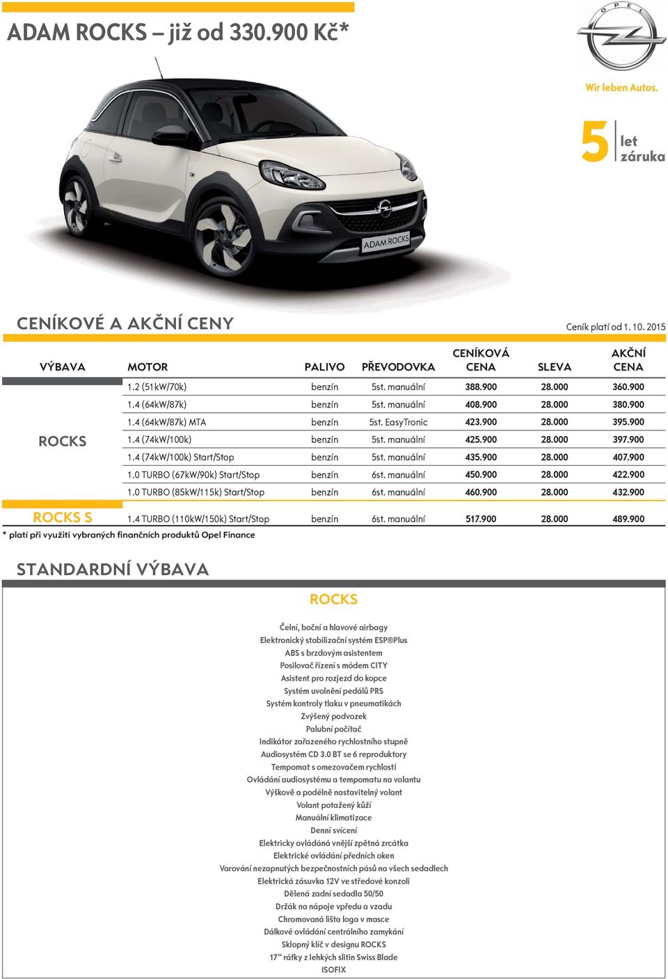 manuální 435.900 28.000 407.900 1.0 TURBO (67kW/90k) Start/Stop benzín 6st. manuální 450.900 28.000 422.900 1.0 TURBO (85kW/115k) Start/Stop benzín 6st. manuální 460.900 28.000 432.900 ROCKS S 1.