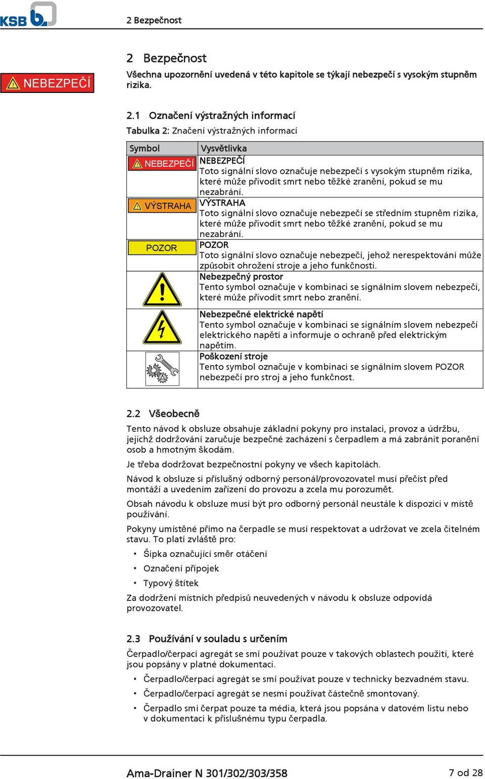 ! VÝSTRAHA VÝSTRAHA Toto signální slovo označuje nebezpečí se středním stupněm rizika, které může přivodit smrt nebo těžké zranění, pokud se mu nezabrání.