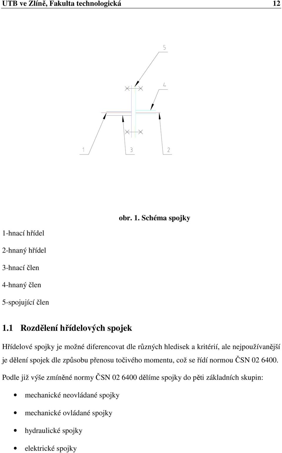 dělení spojek dle způsobu přenosu točivého momentu, což se řídí normou ČSN 02 6400.