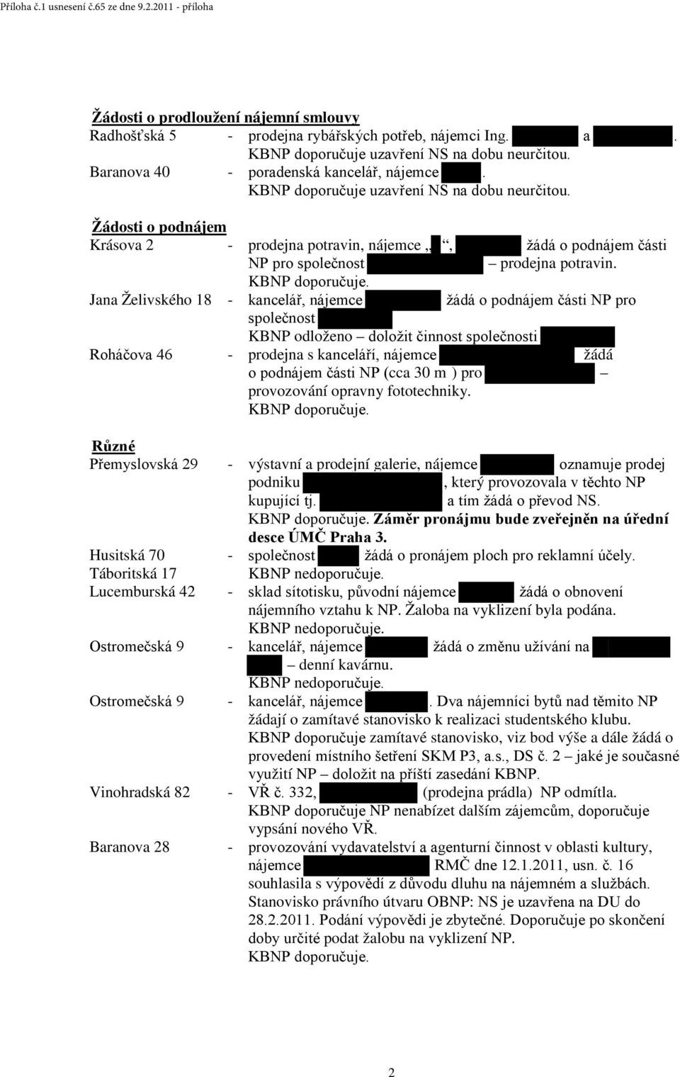 Žádosti o podnájem Krásova 2 Jana Želivského 18 Roháčova 46 prodejna potravin, nájemce, žádá o podnájem části NP pro společnost prodejna potravin.