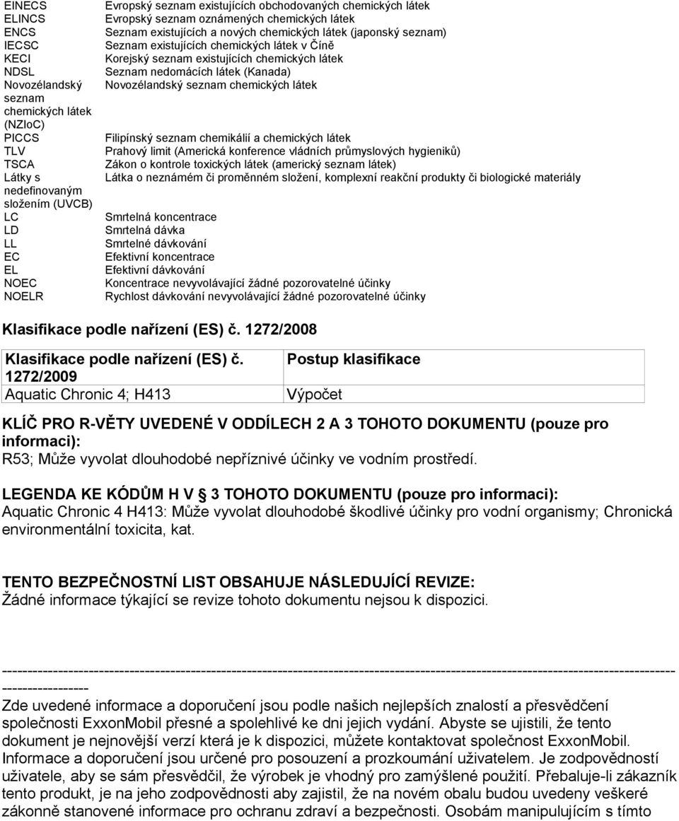 existujících chemických látek Seznam nedomácích látek (Kanada) Novozélandský seznam chemických látek Filipínský seznam chemikálií a chemických látek Prahový limit (Americká konference vládních