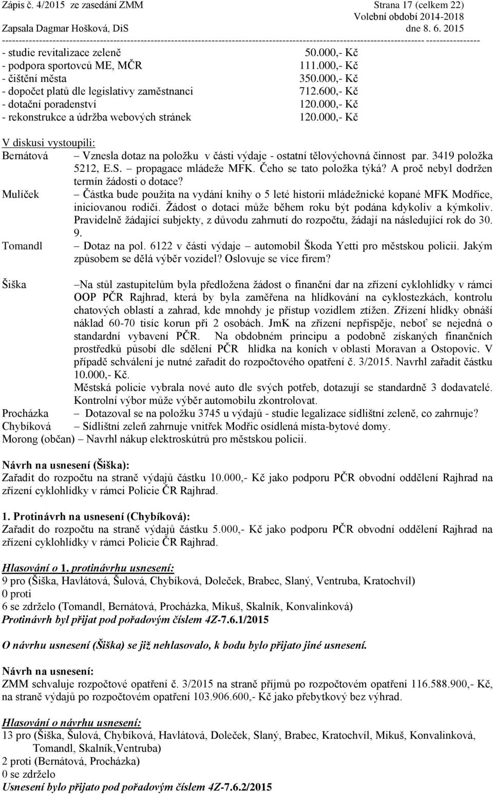 000,- Kč Bernátová Vznesla dotaz na položku v části výdaje - ostatní tělovýchovná činnost par. 3419 položka 5212, E.S. propagace mládeže MFK. Čeho se tato položka týká?