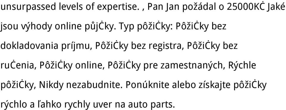 Typ pôžičky: Pôžičky bez dokladovania príjmu, Pôžičky bez registra, Pôžičky bez