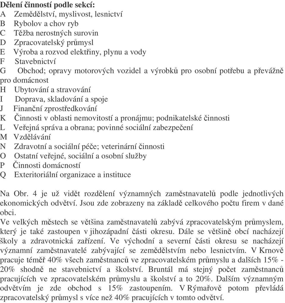 podnikatelské innosti L Veejná správa a obrana; povinné sociální zabezpeení M Vzdlávání N Zdravotní a sociální pée; veterinární innosti O Ostatní veejné, sociální a osobní služby P innosti domácností