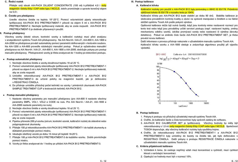 Pomocí volumetrické pipety rekonstituujte lyofilizovaný AIA-PACK B12 PRETREATMENT-1 přesně na objem 5 ml s AIA-PACK B12 PRETREATMENT-2. Nechejte lyofilizovaný materiál, aby se zcela rozpustil.