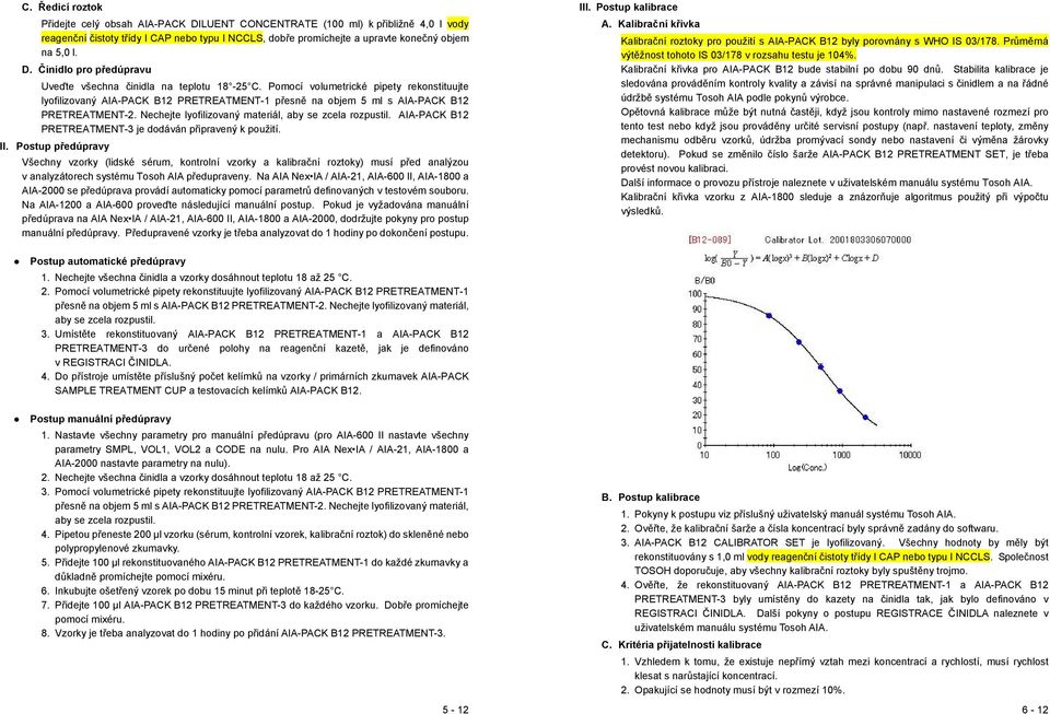 Pomocí volumetrické pipety rekonstituujte lyofilizovaný AIA-PACK B12 PRETREATMENT-1 přesně na objem 5 ml s AIA-PACK B12 PRETREATMENT-2. Nechejte lyofilizovaný materiál, aby se zcela rozpustil.