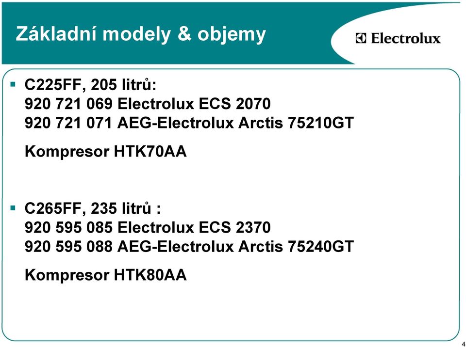 Kompresor HTK70AA C265FF, 235 litrů : 920 595 085 Electrolux