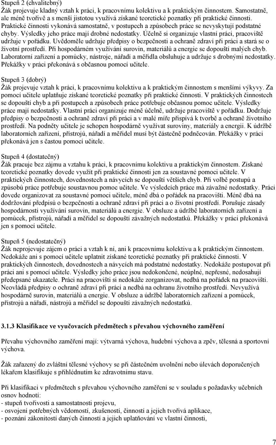 Praktické činnosti vykonává samostatně, v postupech a způsobech práce se nevyskytují podstatné chyby. Výsledky jeho práce mají drobné nedostatky.