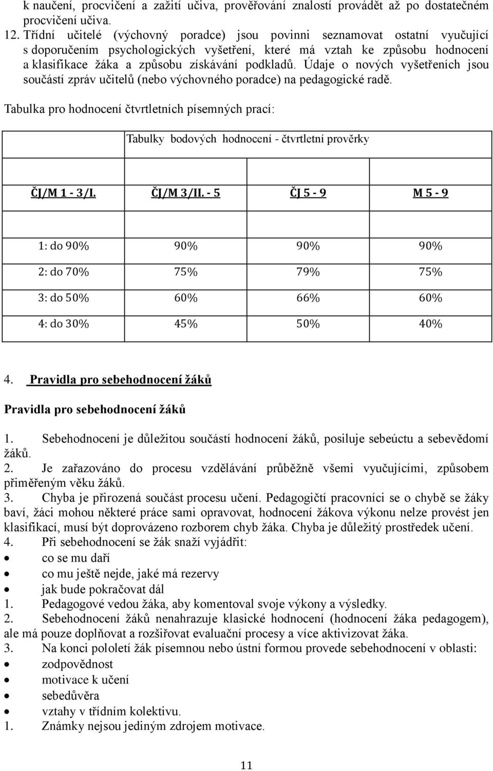 podkladů. Údaje o nových vyšetřeních jsou součástí zpráv učitelů (nebo výchovného poradce) na pedagogické radě.