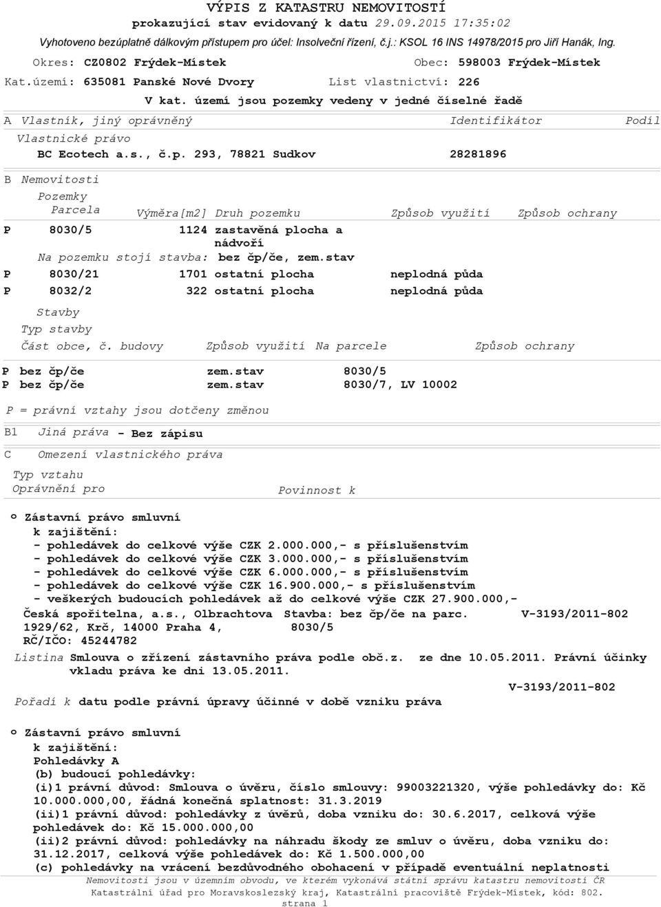 stav 8030/21 8032/2 Stavby Typ stavby Část bce, č. budvy 1701 322 statní plcha statní plcha Způsb využití Na parcele nepldná půda nepldná půda Způsb chrany P P bez čp/če bez čp/če zem.stav zem.