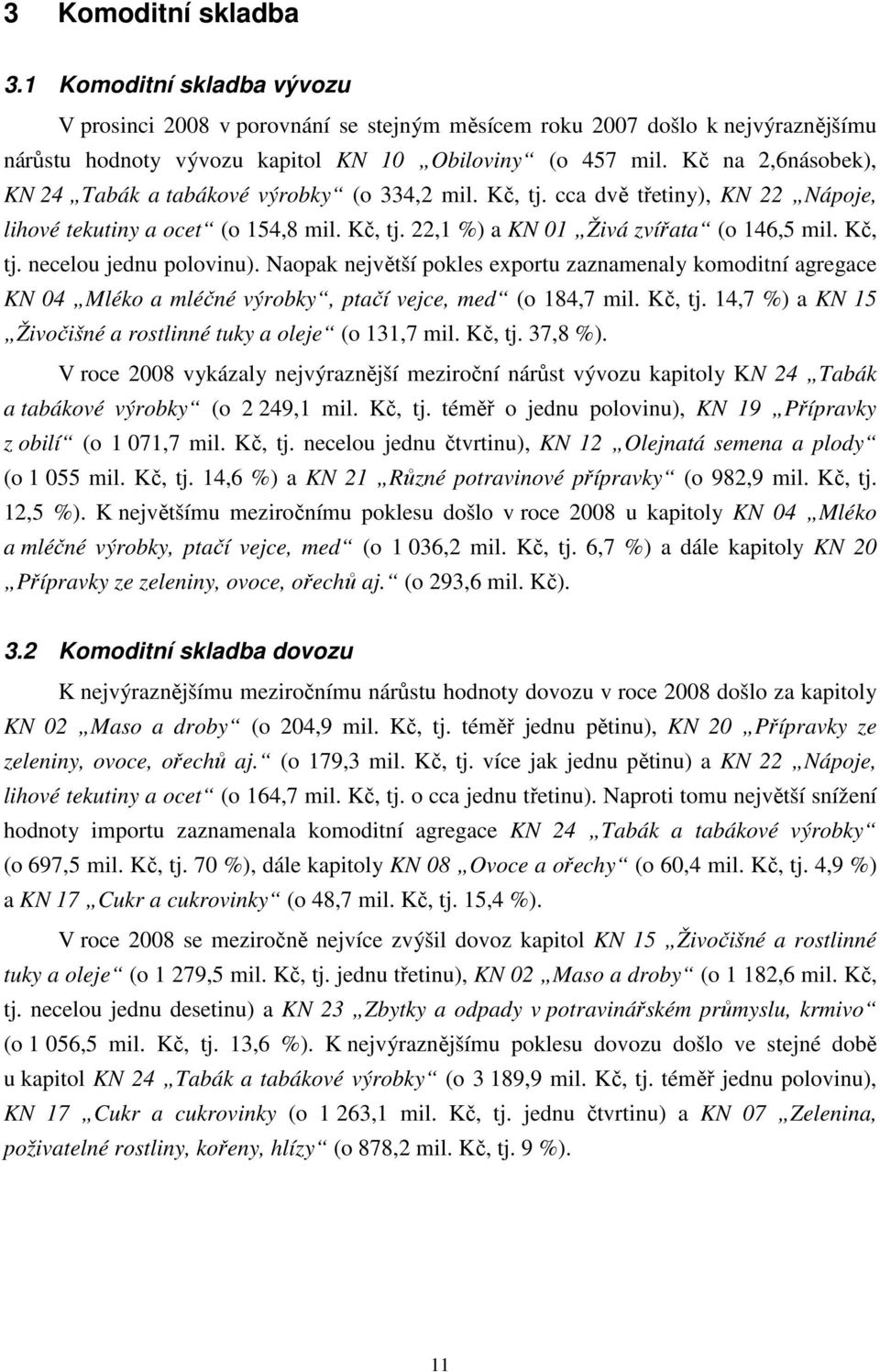 Naopak největší pokles exportu zaznamenaly komoditní agregace KN 04 Mléko a mléčné výrobky, ptačí vejce, med (o 184,7 mil. Kč, tj. 14,7 %) a KN 15 Živočišné a rostlinné tuky a oleje (o 131,7 mil.