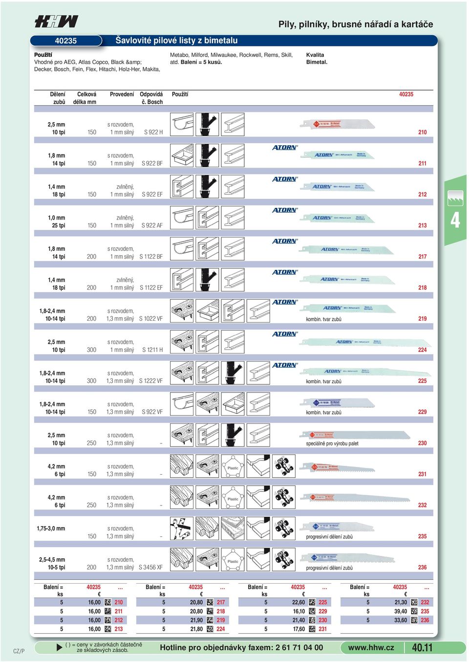 211 1, mm zvlněný, 18 tpi 15 1 mm silný S 922 EF 212 1, mm zvlněný, 25 tpi 15 1 mm silný S 922 AF 213 1,8 mm s rozvodem, 1 tpi 2 1 mm silný S 1122 BF 217 1, mm zvlněný, 18 tpi 2 1 mm silný S 1122 EF