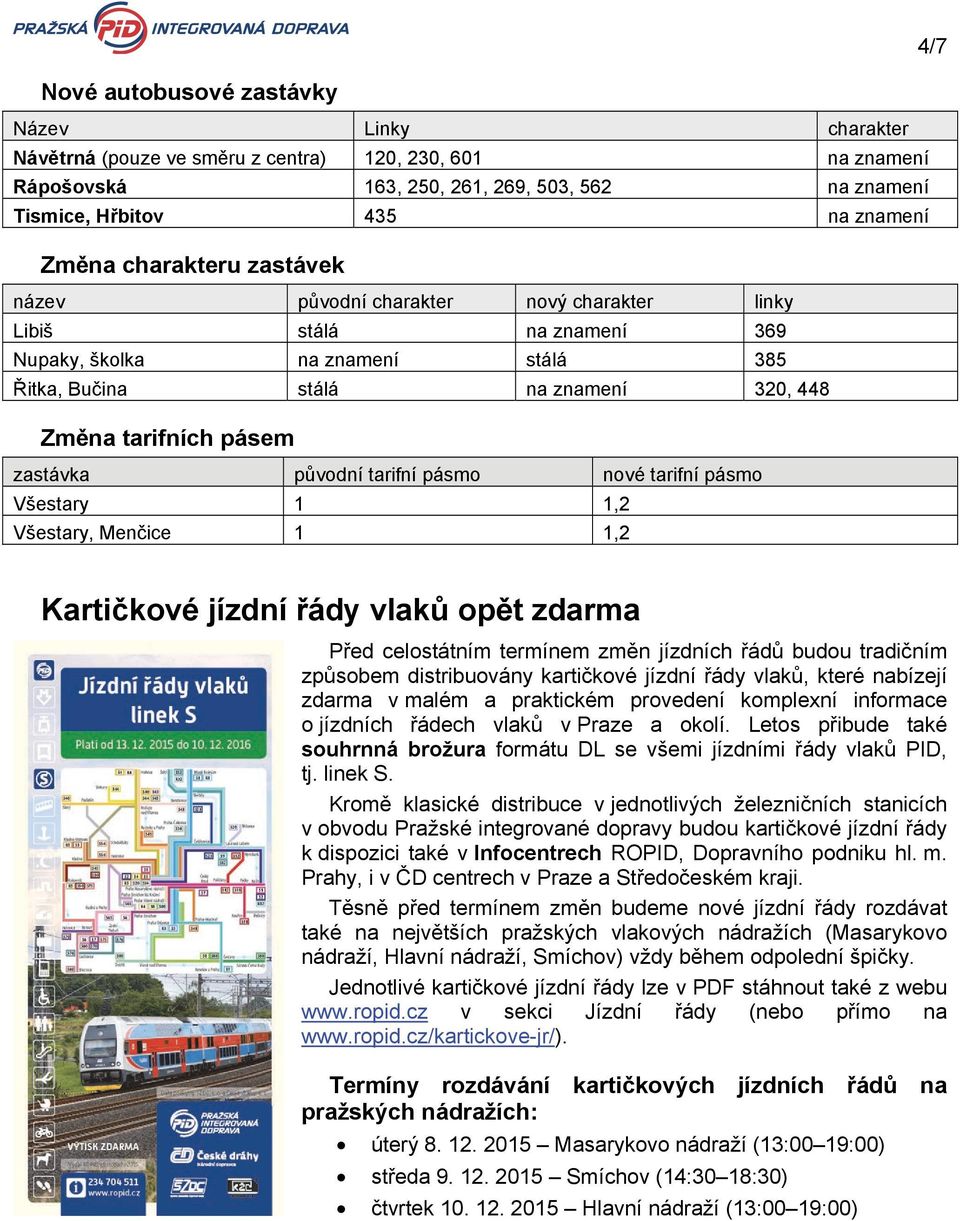 původní tarifní pásmo nové tarifní pásmo Všestary 1 1,2 Všestary, Menčice 1 1,2 Kartičkové jízdní řády vlaků opět zdarma Před celostátním termínem změn jízdních řádů budou tradičním způsobem