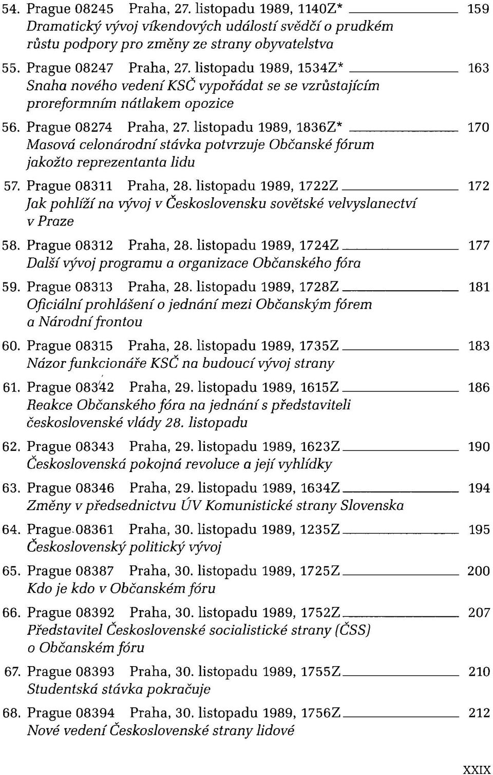 listopadu 1989, 1836Z* Masová celonárodní stávka potvrzuje Občanské fórum jakožto reprezentanta lidu 57. Prague 08311 Praha, 28.