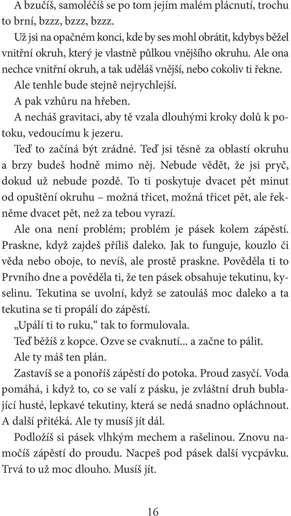 Ale tenhle bude stejně nejrychlejší. A pak vzhůru na hřeben. A necháš gravitaci, aby tě vzala dlouhými kroky dolů k potoku, vedoucímu k jezeru. Teď to začíná být zrádné.