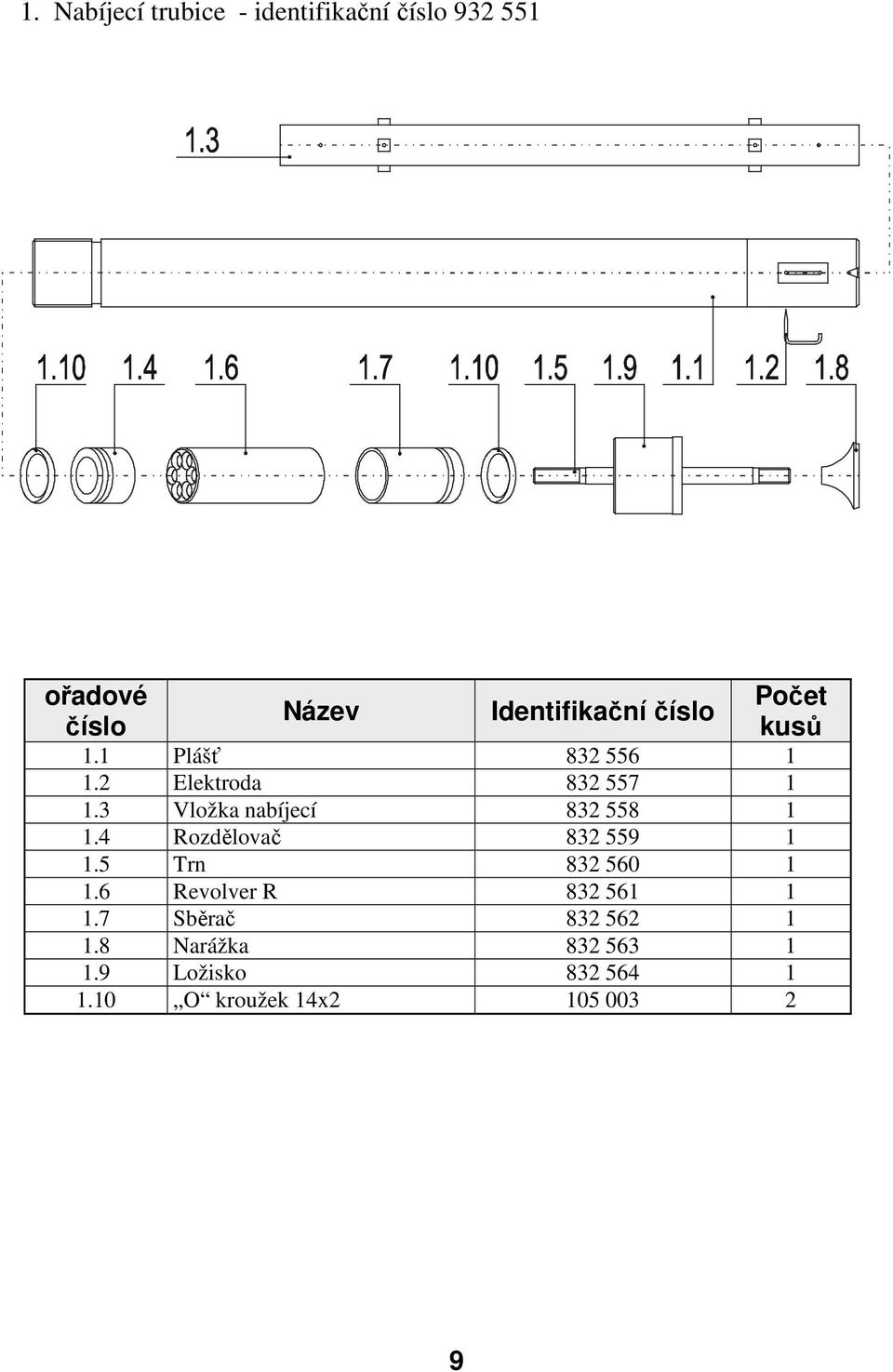 3 Vložka nabíjecí 832 558 1 1.4 Rozdělovač 832 559 1 1.5 Trn 832 560 1 1.