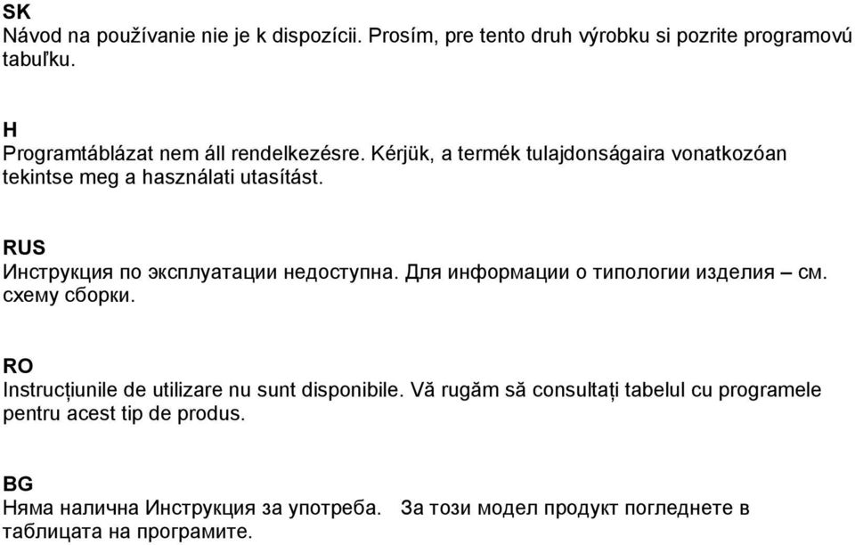 RUS Инструкция по эксплуатации недоступна. Для информации о типологии изделия см. схему сборки.