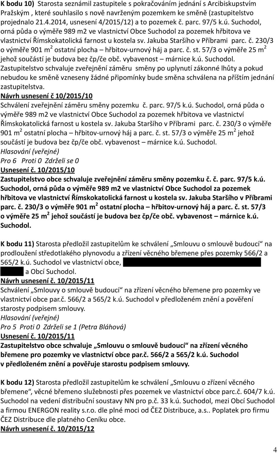 Jakuba Staršího v Příbrami parc. č. 230/3 o výměře 901 m 2 ostatní plocha hřbitov-urnový háj a parc. č. st. 57/3 o výměře 25 m 2 jehož součástí je budova bez čp/če obč. vybavenost márnice k.ú.