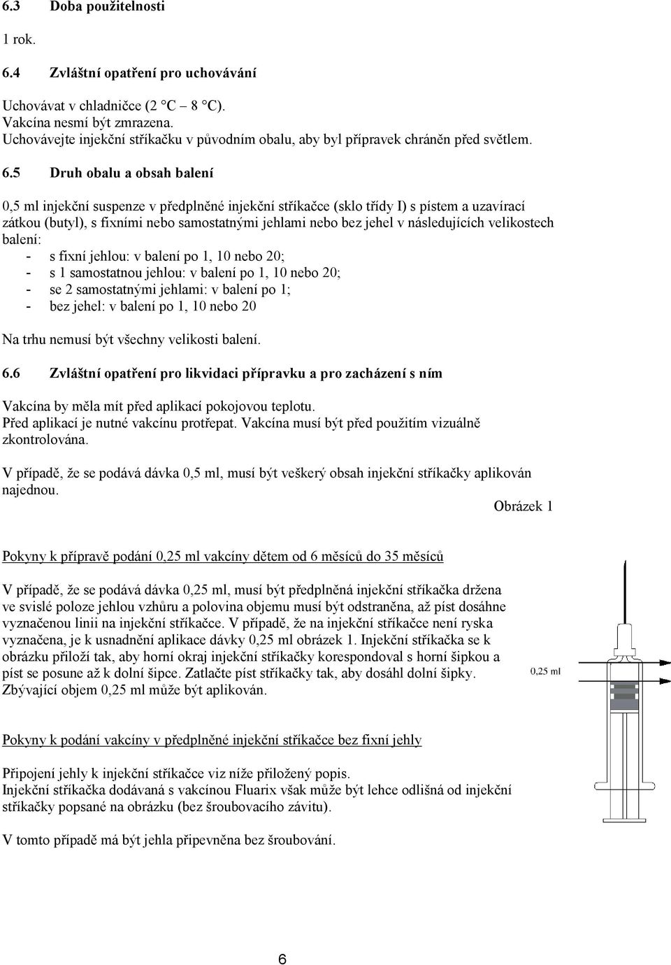 5 Druh obalu a obsah balení 0,5 ml injekční suspenze v předplněné injekční stříkačce (sklo třídy I) s pístem a uzavírací zátkou (butyl), s fixními nebo samostatnými jehlami nebo bez jehel v