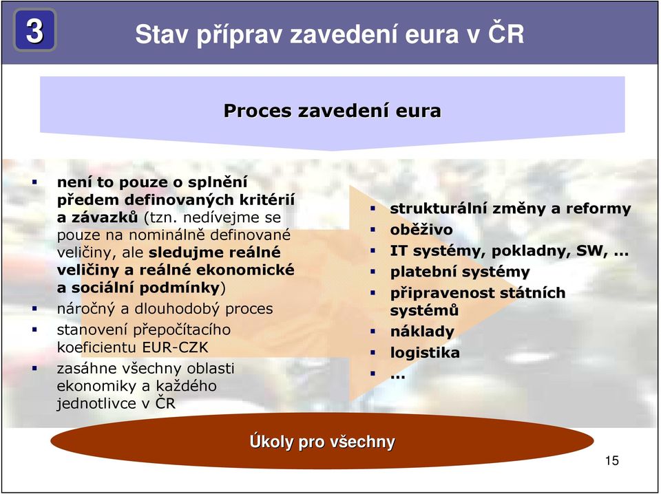 dlouhodobý proces stanovení přepočítacího koeficientu EUR-CZK zasáhne všechny oblasti ekonomiky a každého jednotlivce v ČR strukturáln