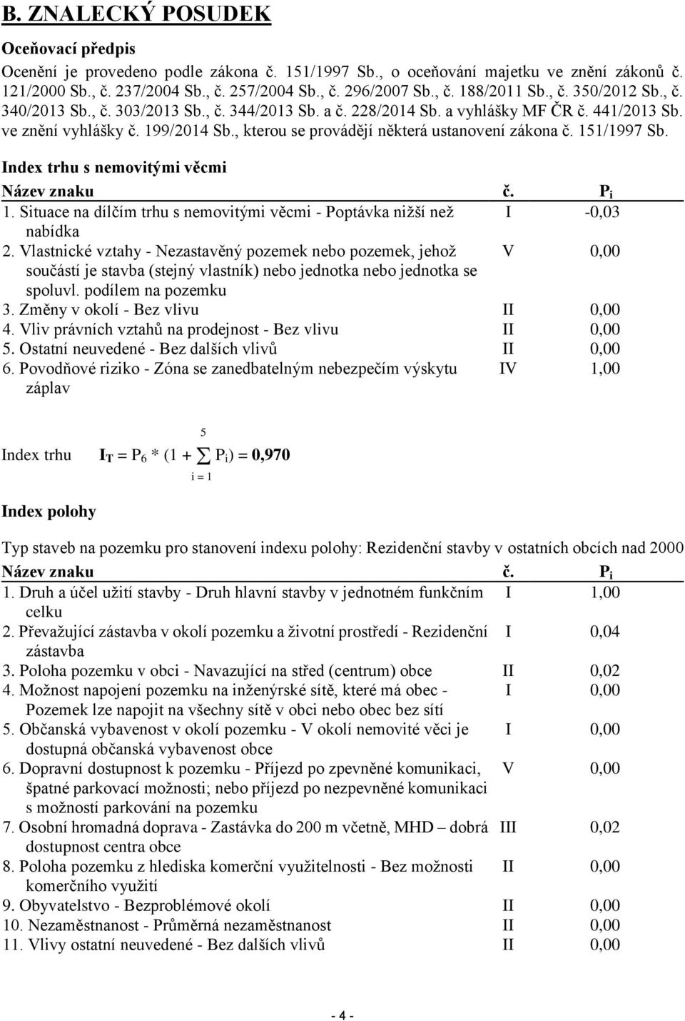 , kterou se provádějí některá ustanovení zákona č. 151/1997 Sb. Index trhu s nemovitými věcmi Název znaku č. P i 1. Situace na dílčím trhu s nemovitými věcmi - Poptávka nižší než I -0,03 nabídka 2.