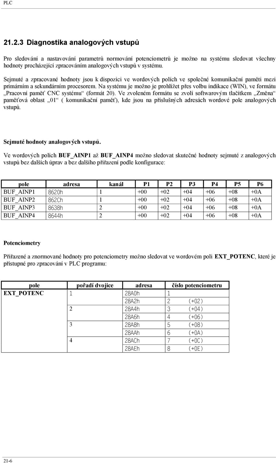 Na systému je možno je prohlížet přes volbu indikace (WIN), ve formátu Pracovní paměť CNC systému (formát 20).