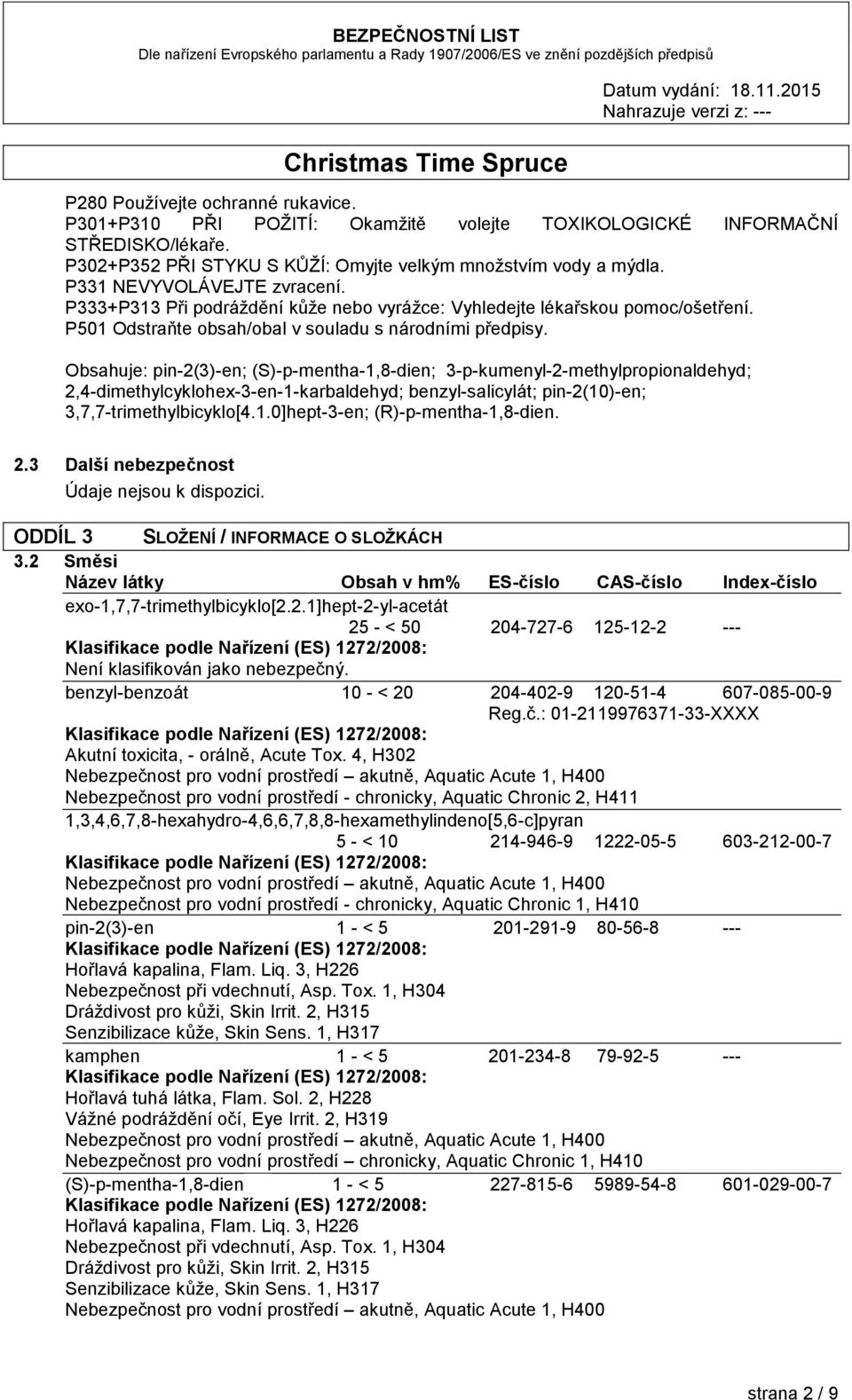 Obsahuje: pin-2(3)-en; (S)-p-mentha-1,8-dien; 3-p-kumenyl-2-methylpropionaldehyd; 2,4-dimethylcyklohex-3-en-1-karbaldehyd; benzyl-salicylát; pin-2(10)-en; 3,7,7-trimethylbicyklo[4.1.0]hept-3-en; (R)-p-mentha-1,8-dien.