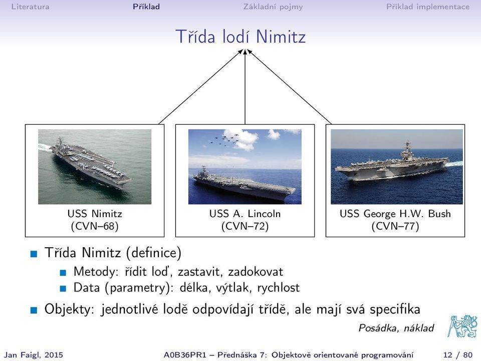 Bush (CVN 77) Třída Nimitz (definice) Metody: řídit loď, zastavit, zadokovat Data (parametry): délka,