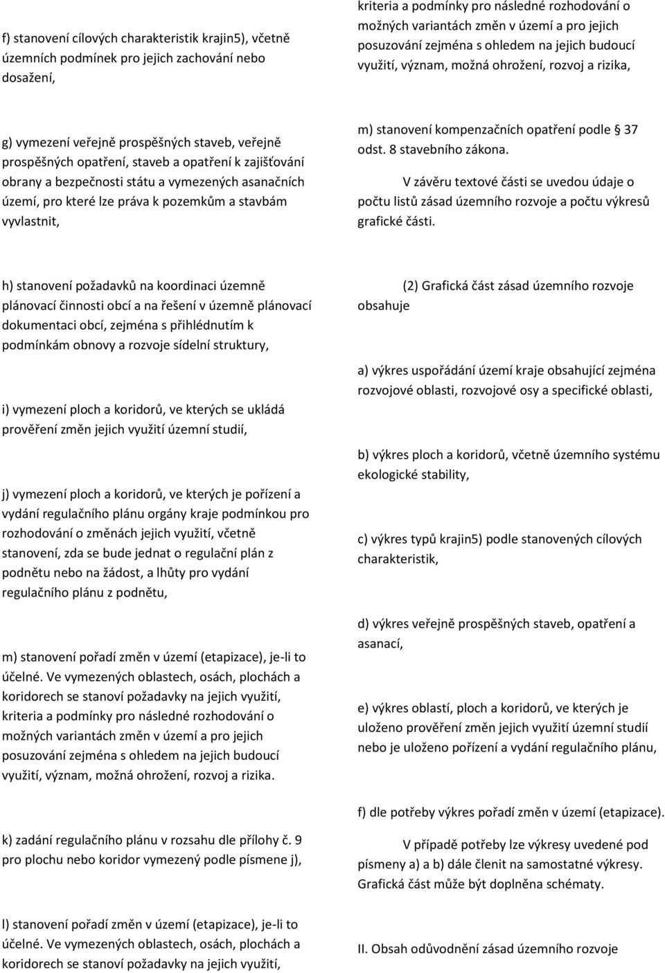 obrany a bezpečnosti státu a vymezených asanačních území, pro které lze práva k pozemkům a stavbám vyvlastnit, m) stanovení kompenzačních opatření podle 37 odst. 8 stavebního zákona.