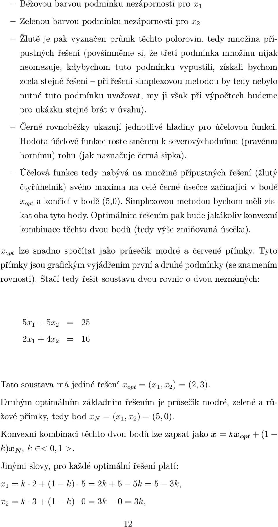 výpočtech budeme pro ukázku stejně brát v úvahu). Černé rovnoběžky ukazují jednotlivé hladiny pro účelovou funkci.