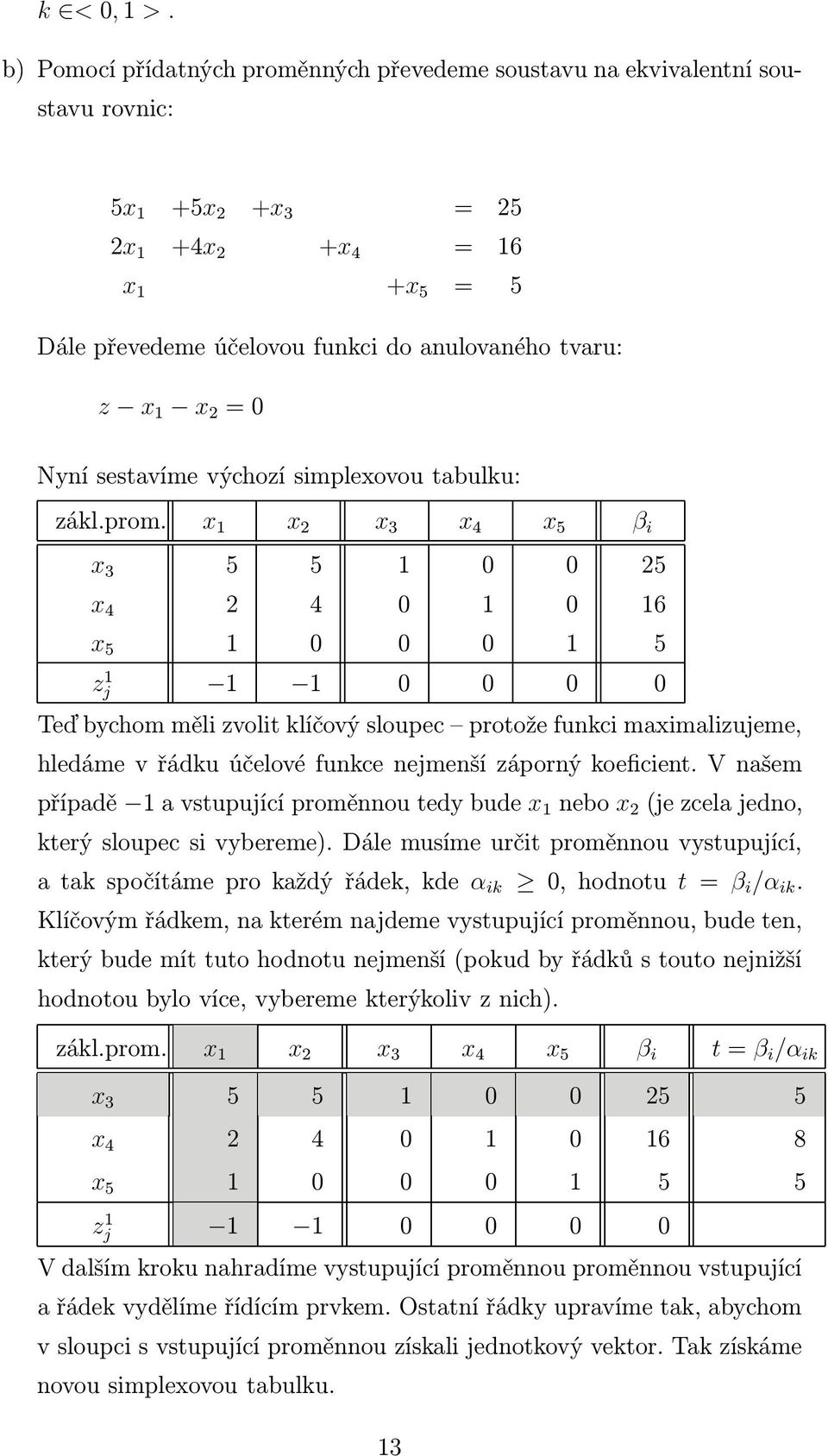 2 = 0 Nyní sestavíme výchozí simplexovou tabulku: zákl.prom.