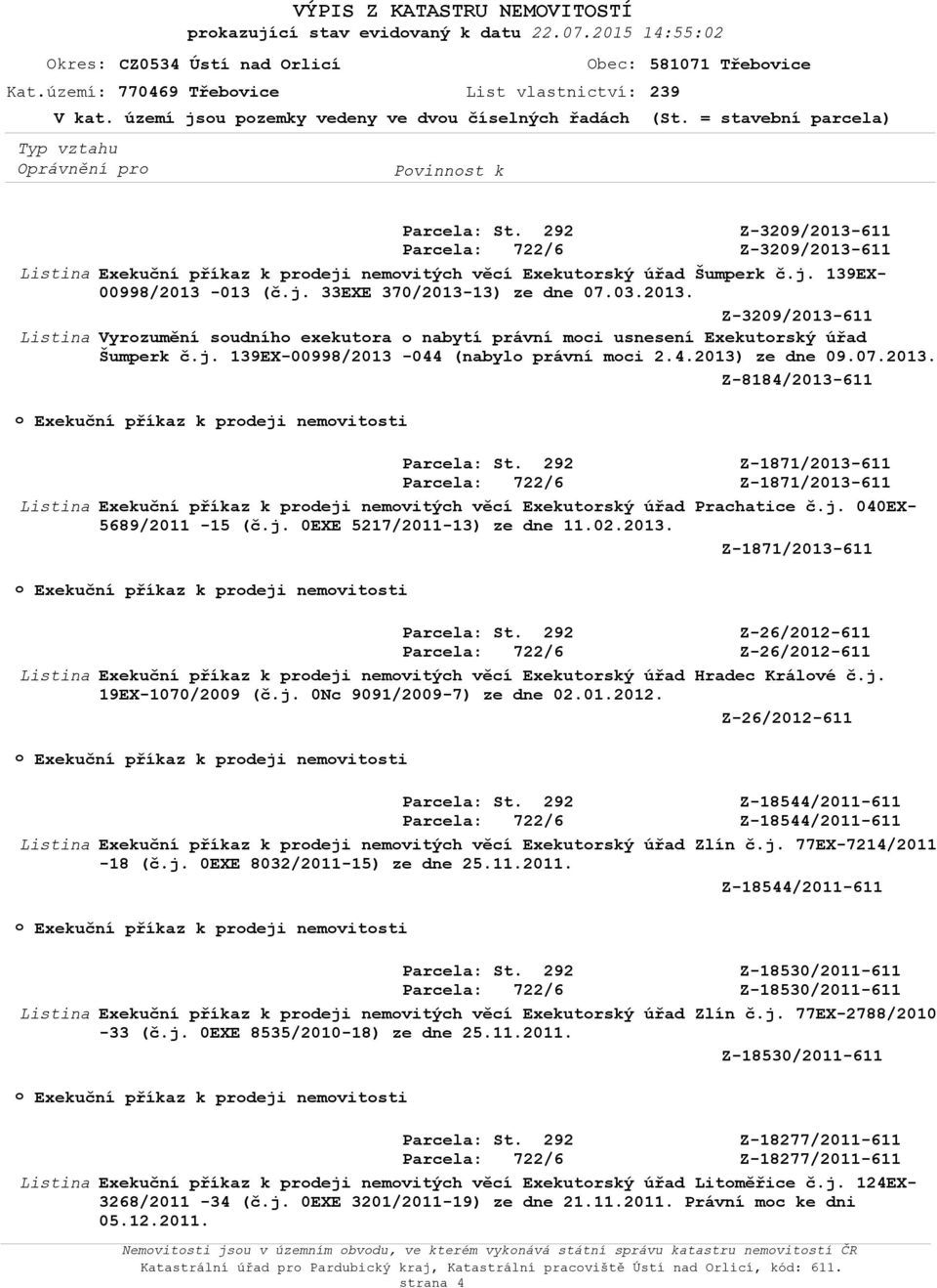j. 139EX-00998/2013-044 (nabyl právní mci 2.4.2013) ze dne 09.07.2013. Z-8184/2013-611 Exekuční příkaz k prdeji nemvitsti Exekuční příkaz k prdeji nemvitých věcí Exekutrský úřad Prachatice č.j. 040EX- 5689/2011-15 (č.