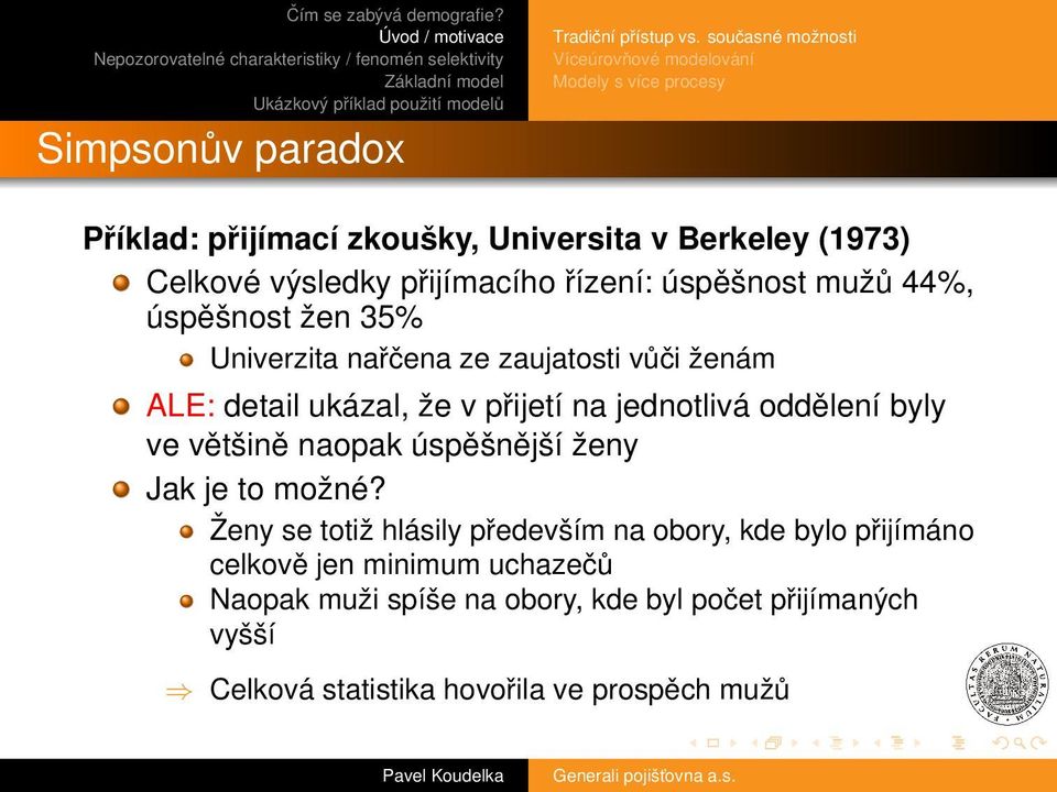 přijímacího řízení: úspěšnost mužů 44%, úspěšnost žen 35% Univerzita nařčena ze zaujatosti vůči ženám ALE: detail ukázal, že v přijetí na