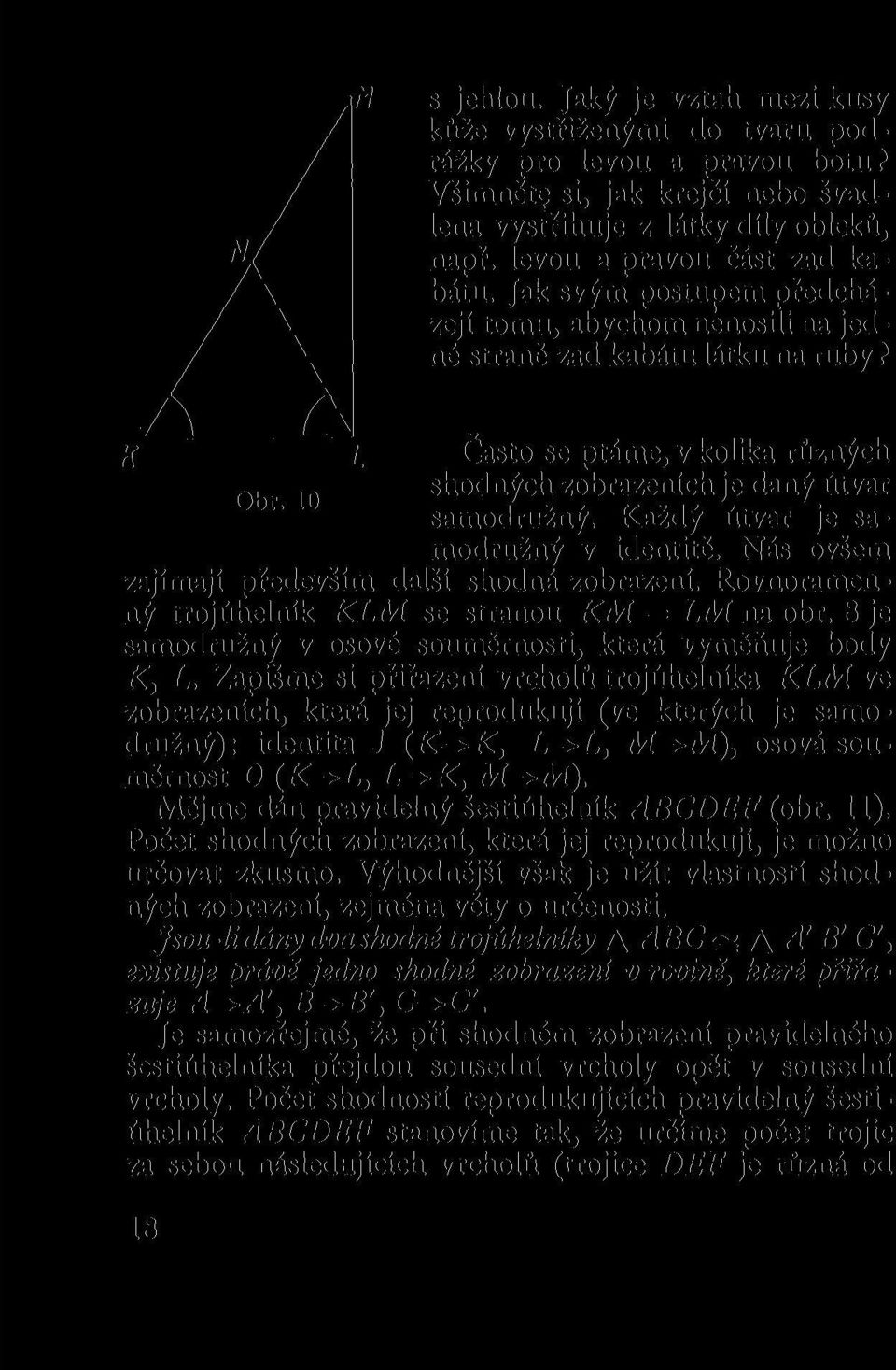 K i Často se ptáme, v kolika různých shodných zobrazeních je daný útvar Obr. 10 samodružný. Každý útvar je samodružný v identitě. Nás ovšem zajímají především další shodná zobrazení.