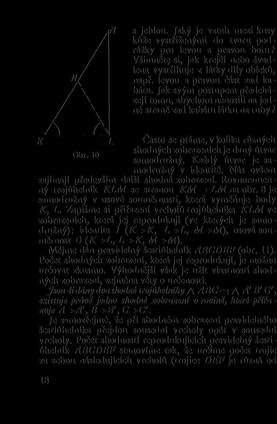 K i Často se ptáme, v kolika různých shodných zobrazeních je daný útvar Obr. 10 samodružný. Každý útvar je samodružný v identitě. Nás ovšem zajímají především další shodná zobrazení.