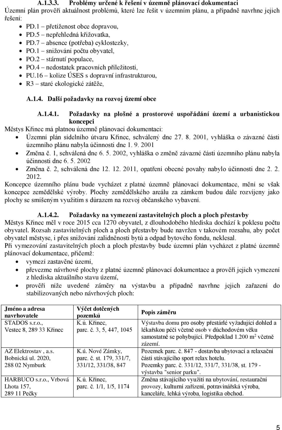 16 kolize ÚSES s dopravní infrastrukturou, R3 staré ekologické zátěže, A.1.4. Další požadavky na rozvoj území obce A.1.4.1. Požadavky na plošné a prostorové uspořádání území a urbanistickou koncepci Městys Křinec má platnou územně plánovací dokumentaci: Územní plán sídelního útvaru Křinec, schválený dne 27.