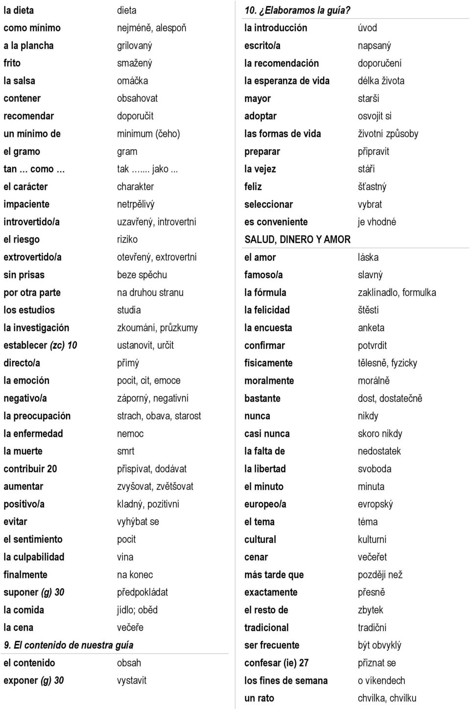 estudios studia la investigación zkoumání, průzkumy establecer (zc) 10 ustanovit, určit directo/a přímý la emoción pocit, cit, emoce negativo/a záporný, negativní la preocupación strach, obava,