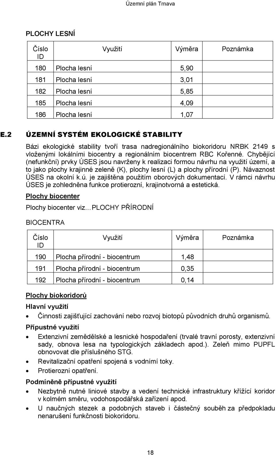 Chybějící (nefunkční) prvky ÚSES jsou navrženy k realizaci formou návrhu na využití území, a to jako plochy krajinné zeleně (K), plochy lesní (L) a plochy přírodní (P). Návaznost ÚSES na okolní k.ú. je zajištěna použitím oborových dokumentací.