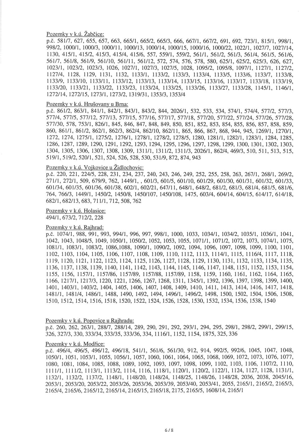 581/7, 627, 655, 657, 663, 665/1, 665/2, 665/3, 666, 667/l, 667/2, 691, 692, 723/l, 815/1, 998/1, 998/2, 1000/1, 1000/3, 1000/11, 1000/13, 1000/14, 1000/15, 1000/16, 1000/22, 1022/1, 1027/7, 1027/14,