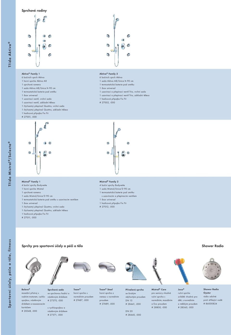 Aktiva Family 2 6 bočních sprch Aktiva 1 sada Aktiva A8/Unica A 90 cm 1 termostatická baterie pod omítku 1 ibox universal 1 uzavírací a přepínací ventil Trio, vrchní sada 1 uzavírací a přepínací