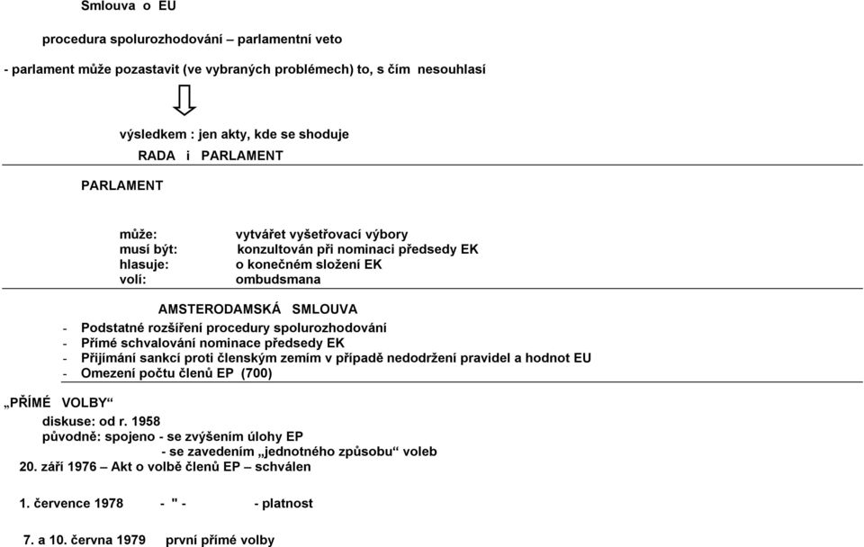 spolurozhodování - Přímé schvalování nominace předsedy EK - Přijímání sankcí proti členským zemím v případě nedodržení pravidel a hodnot EU - Omezení počtu členů EP (700) PŘÍMÉ VOLBY diskuse: od