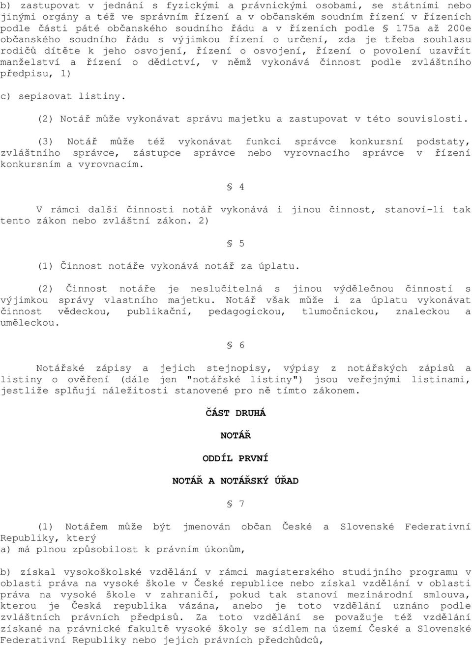 řízení o dědictví, v němž vykonává činnost podle zvláštního předpisu, 1) c) sepisovat listiny. (2) Notář může vykonávat správu majetku a zastupovat v této souvislosti.