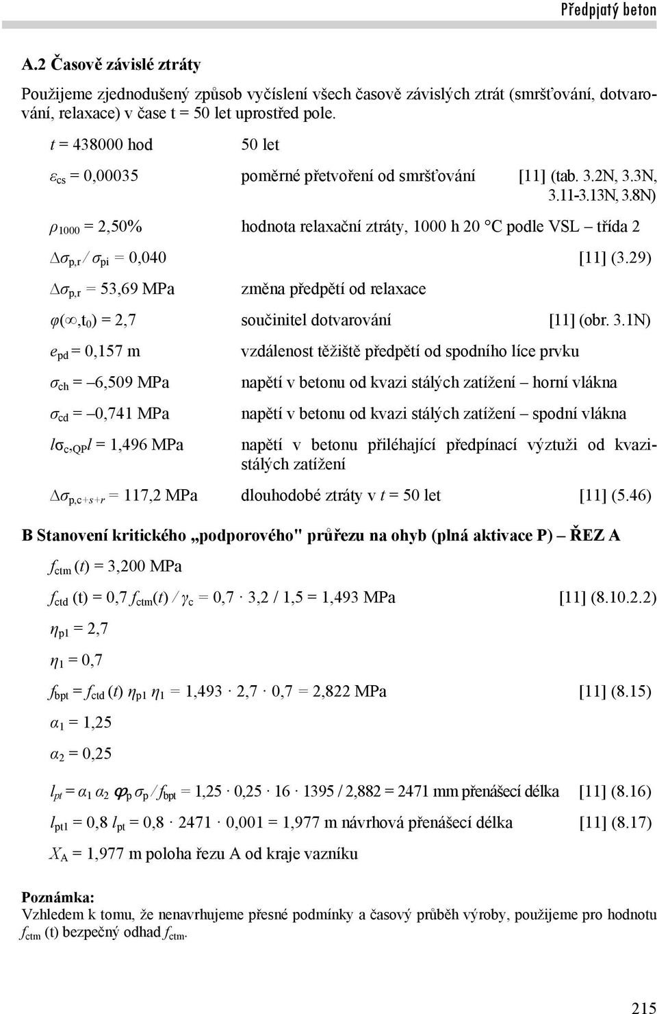 8N) ρ 1000 = 2,50% hodnota relaxační ztráty, 1000 h 20 C podle VSL třída 2 σ p,r / σ pi = 0,040 [11] (3.