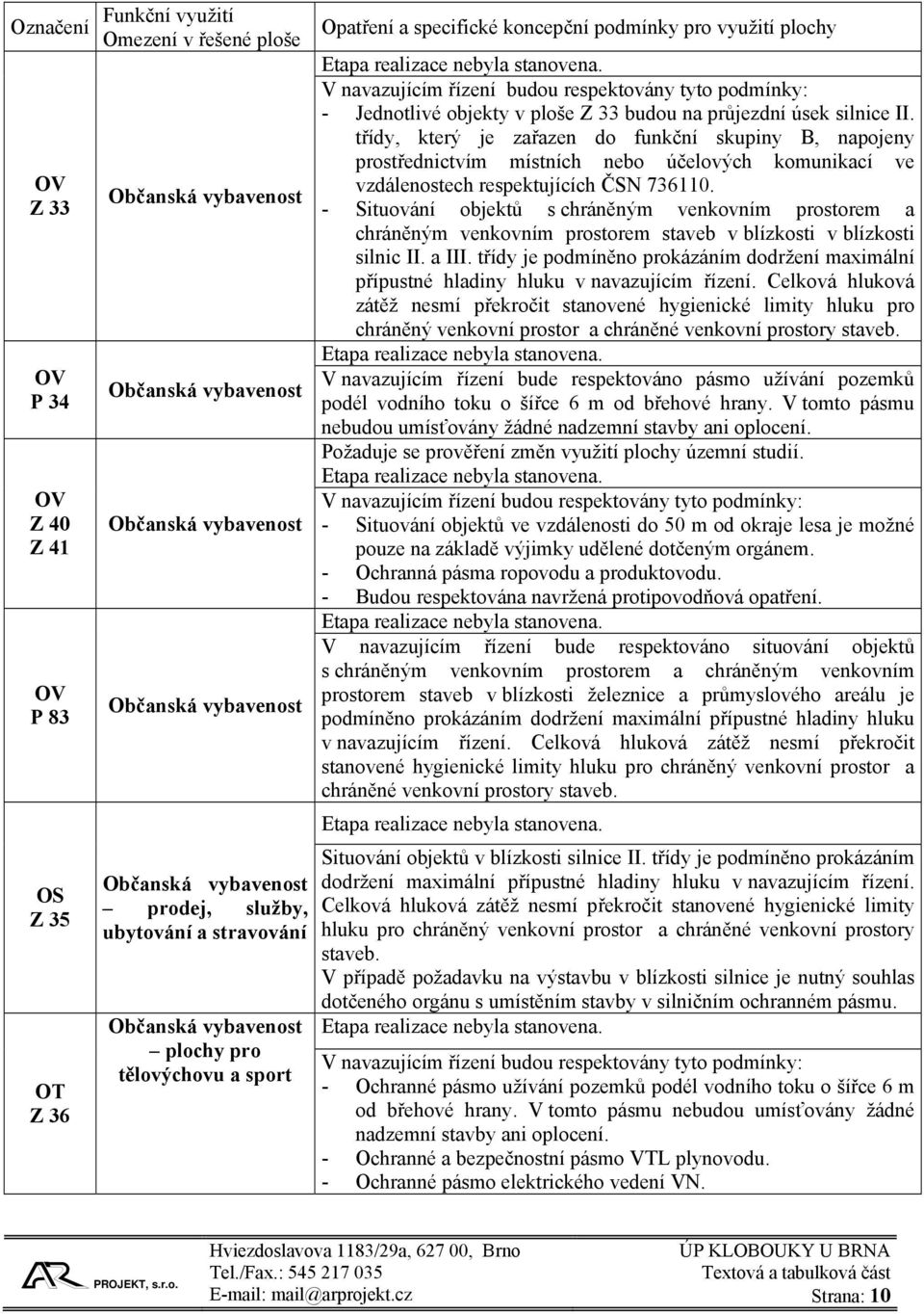 respektovány tyto podmínky: - Jednotlivé objekty v ploše Z 33 budou na průjezdní úsek silnice II.