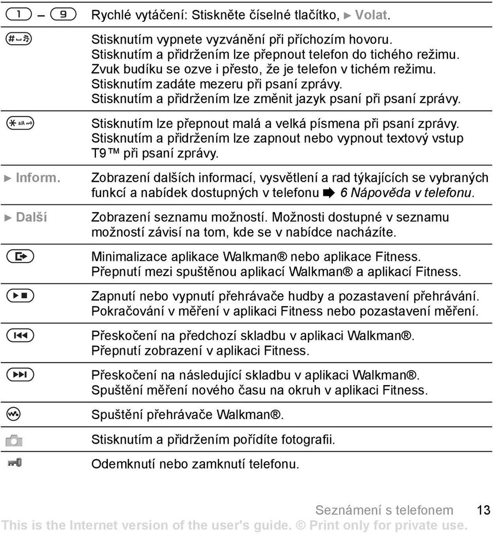 Stisknutím lze přepnout malá a velká písmena při psaní zprávy. Stisknutím a přidržením lze zapnout nebo vypnout textový vstup T9 při psaní zprávy. } Inform.